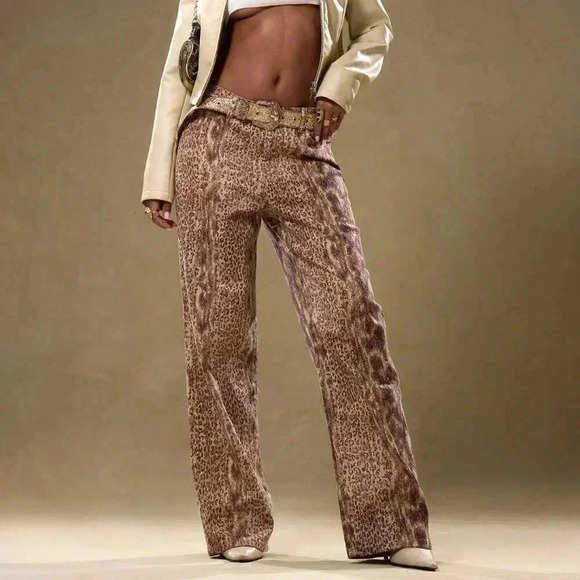 Multicolor Casual Women's Low Rise Snakeskin Denim Trousers - Picture 1 of 6